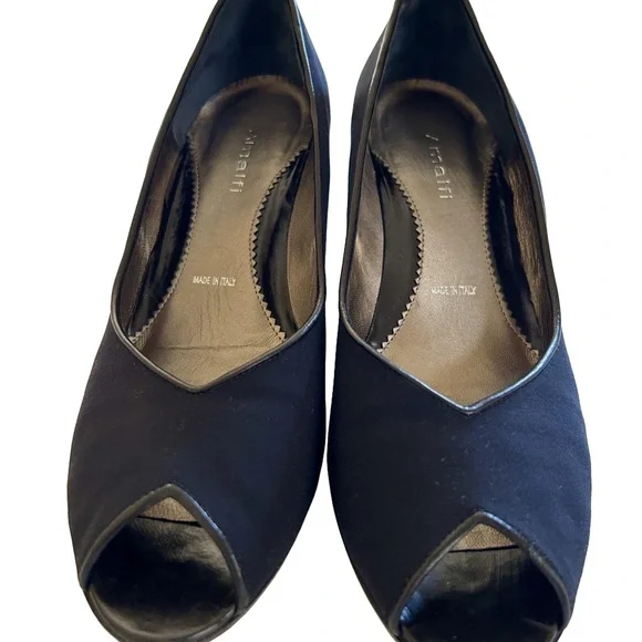 AMALFI Black Wedge Peep Toe Pumps Size 8 - Picture 2 of 7